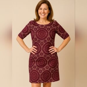 Karin Stevens Burgundy Patterned Dress Size 10